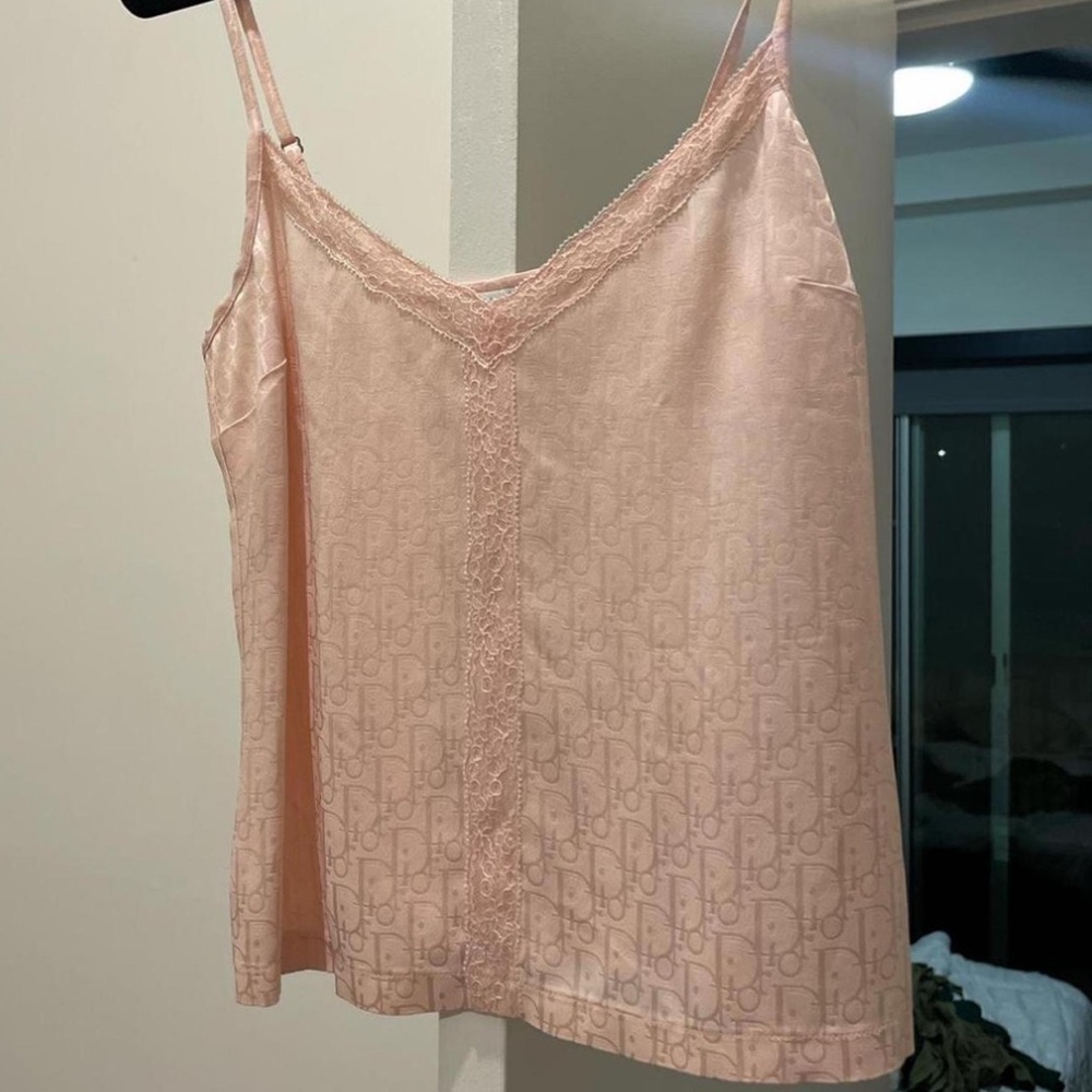 Vintage 2005 Christian Dior by John Galliano Pink Logo Trotter Lace Cami